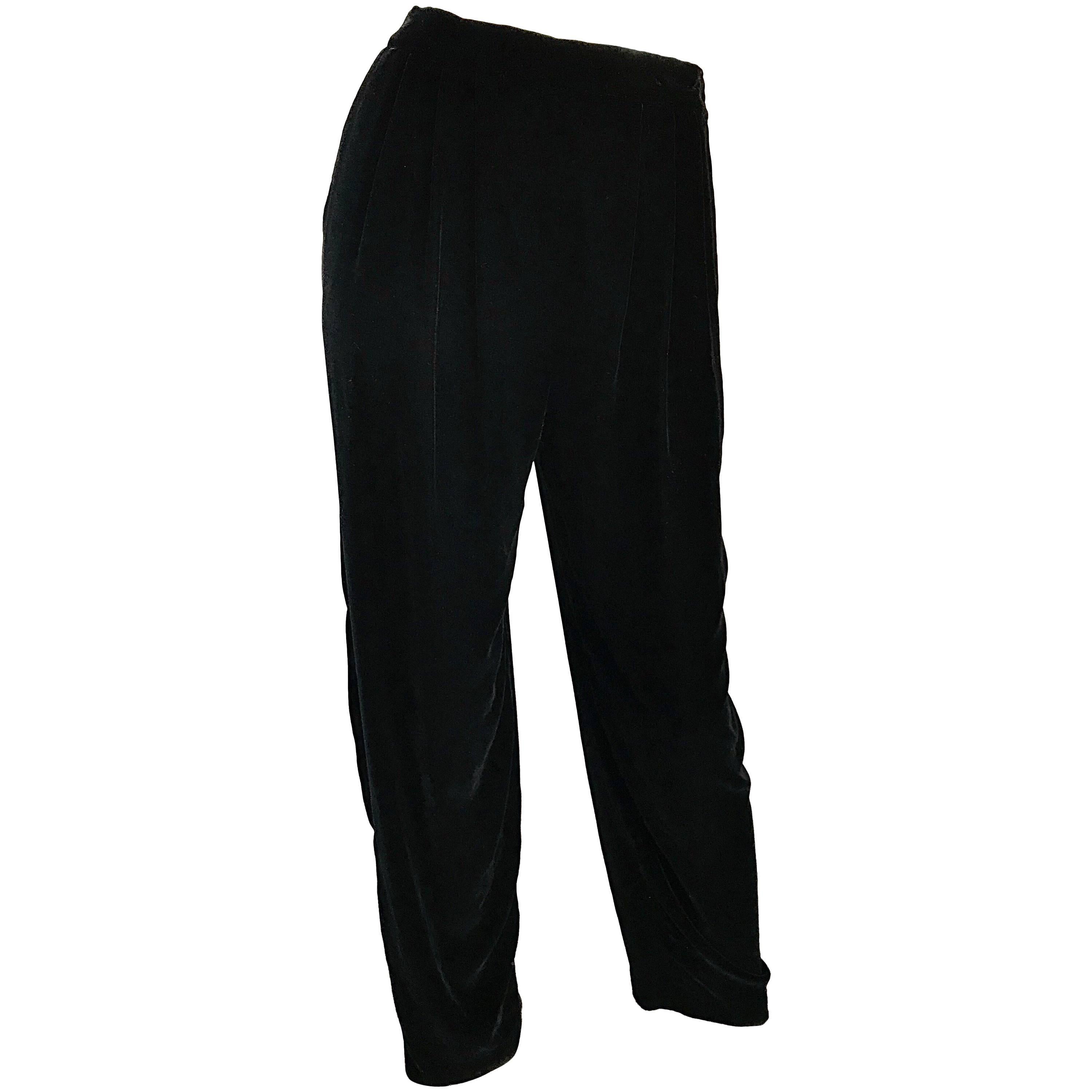 1990s Christian Dior Size 10 / 12 Black Silk Velvet Vintage Straight Leg Pants 1990s Christian Dior Size 10 / 12 Black Silk Velvet Vintage Straight Leg Pants