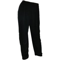 1990s Christian Dior Size 10 / 12 Black Silk Velvet Vintage Straight Leg Pants