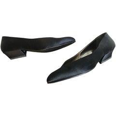 Vintage Thierry Mugler Size 7 1980s Avant Garde  Black Silk Satin Flats Shoes
