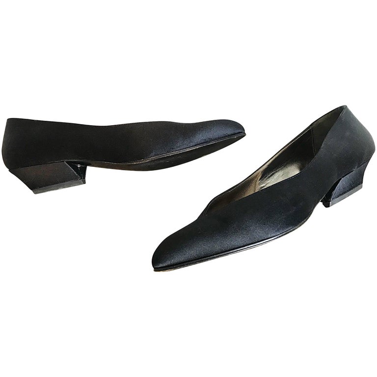 Vintage Thierry Mugler Size 7 1980s Avant Black Silk Satin Flats Shoes For Sale 1stDibs