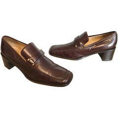 Gucci by Tom Ford Taille 6 / 36 1990 Chocolate Brown Stacked Heel Loafers Shoes 