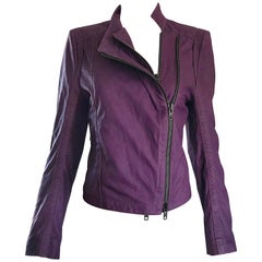 Ann Demeulemeester 1990s Purple Eggplant Leather 90s Fitted Retro Moto Jacket