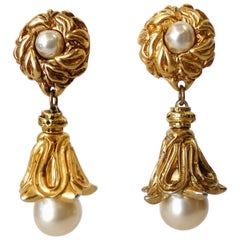 Vintage Unsigned 1980s Drop Pearl Earrings