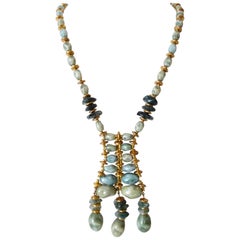 Miriam Haskell Stone Pendant Necklace 