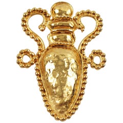 Edouard Rambaud Paris Signed Gilt Metal Pin Brooch Stylized Amphora Design