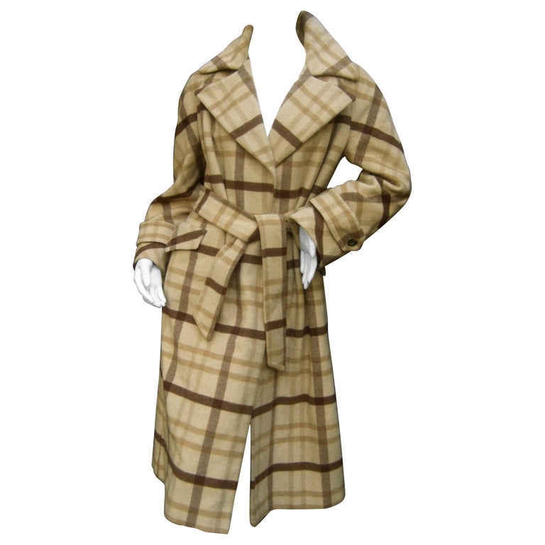 Neiman Marcus Luxurious Cashmere Plaid Belted Trench Coat c 1970 at