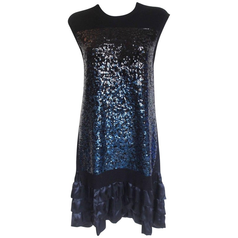 Louis Vuitton Pre-Fall 2012 Blue Sequin Ruffle Knit Dress L For Sale at  1stDibs