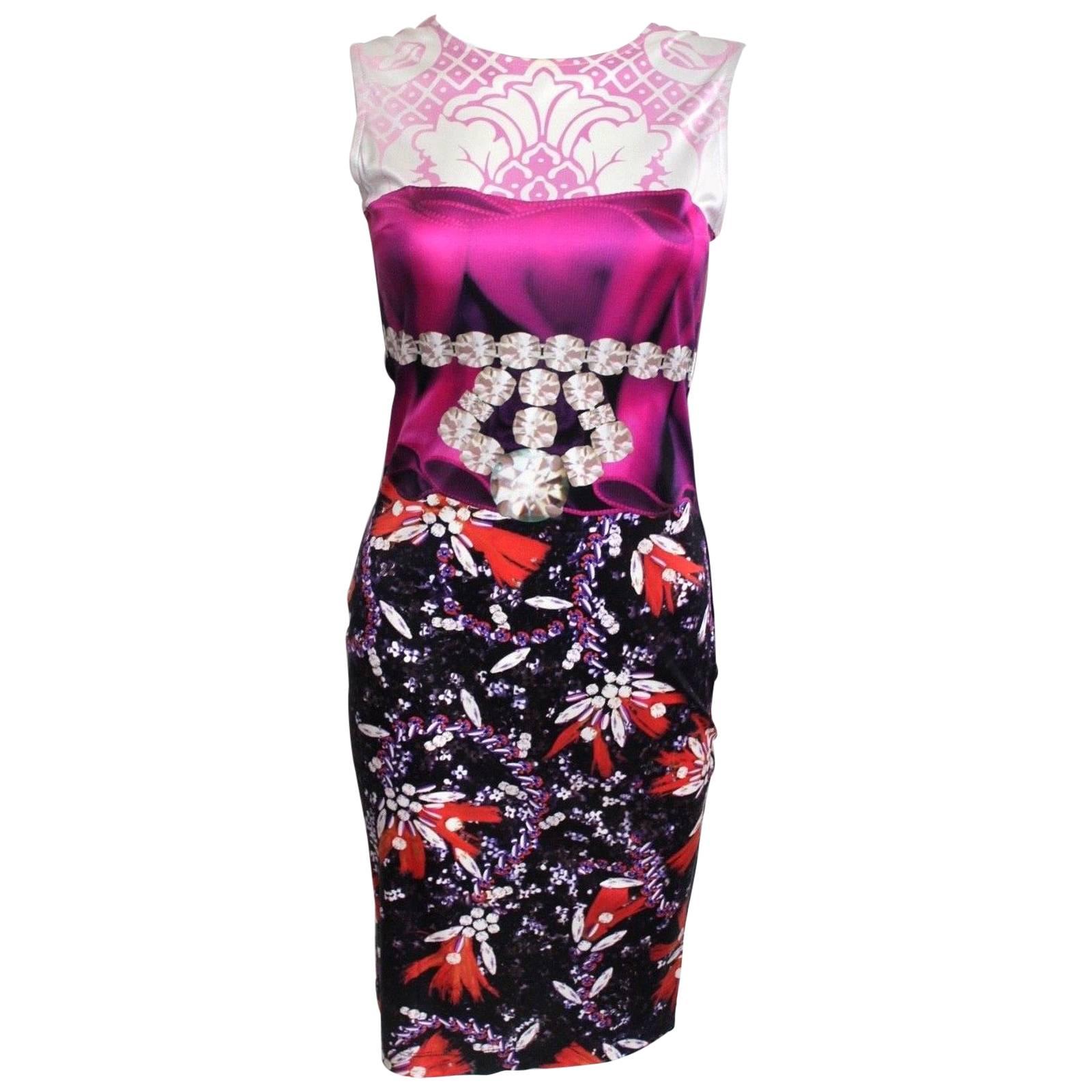 MARY KATRANTZOU Pink Jewel Print Stretch Dress S  For Sale