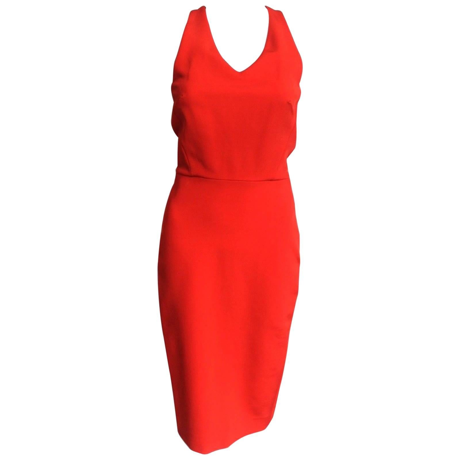 Victoria Beckham Fitted Jersey Racerback Dress Candy Red UK 10 