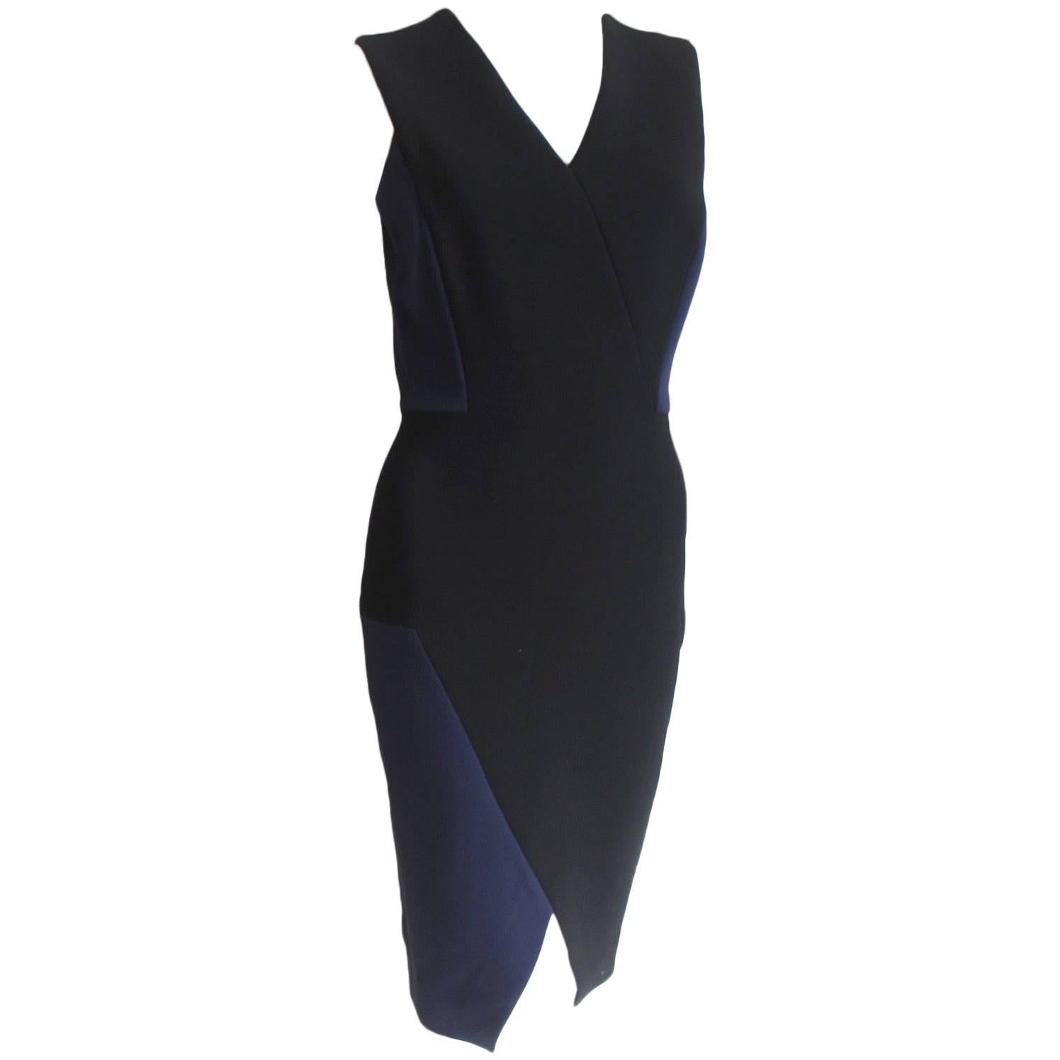 New Victoria Beckham V-Neck Sheath Dress, Black/Navy uk 8-10  For Sale