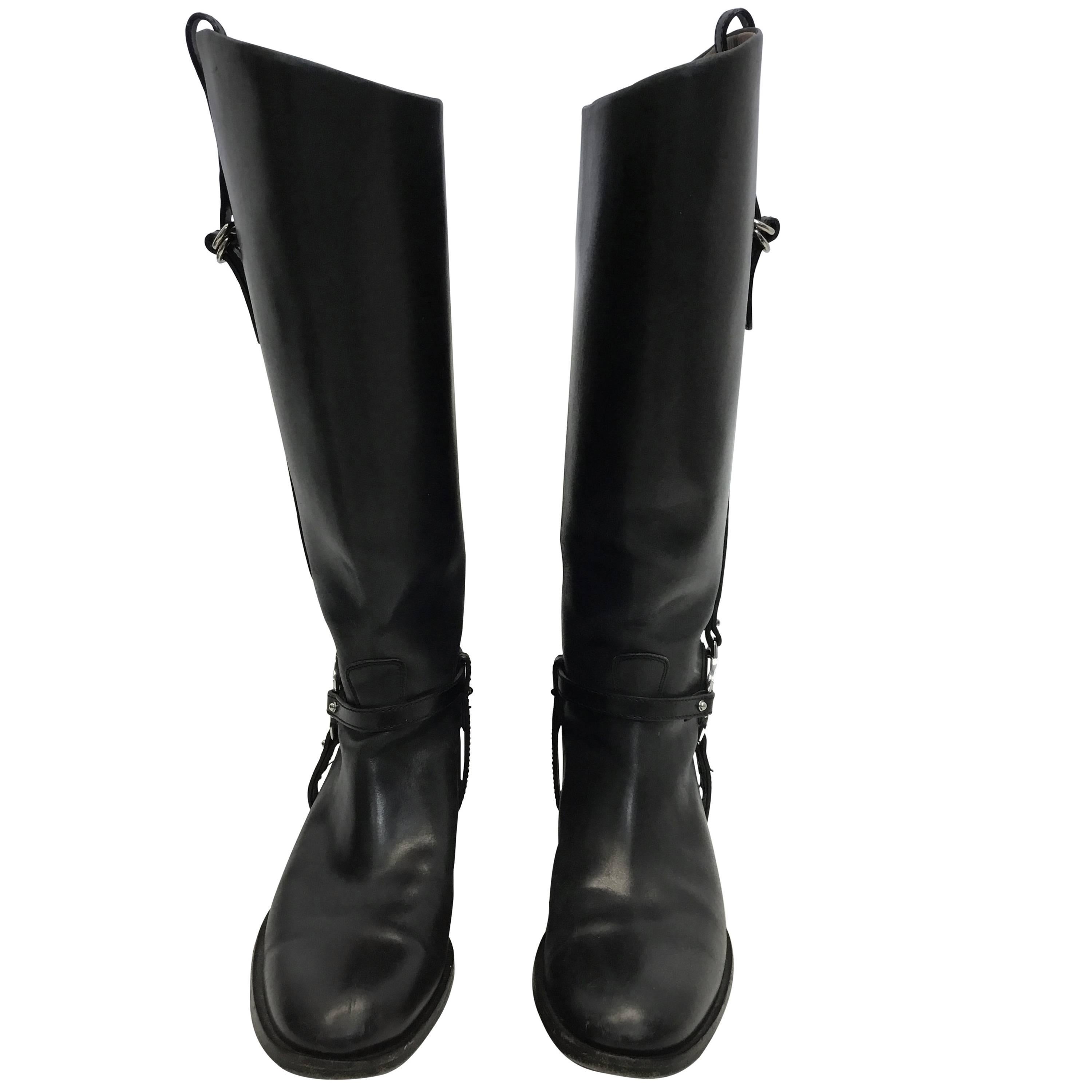 Gucci Black Leather Riding Boots For Sale