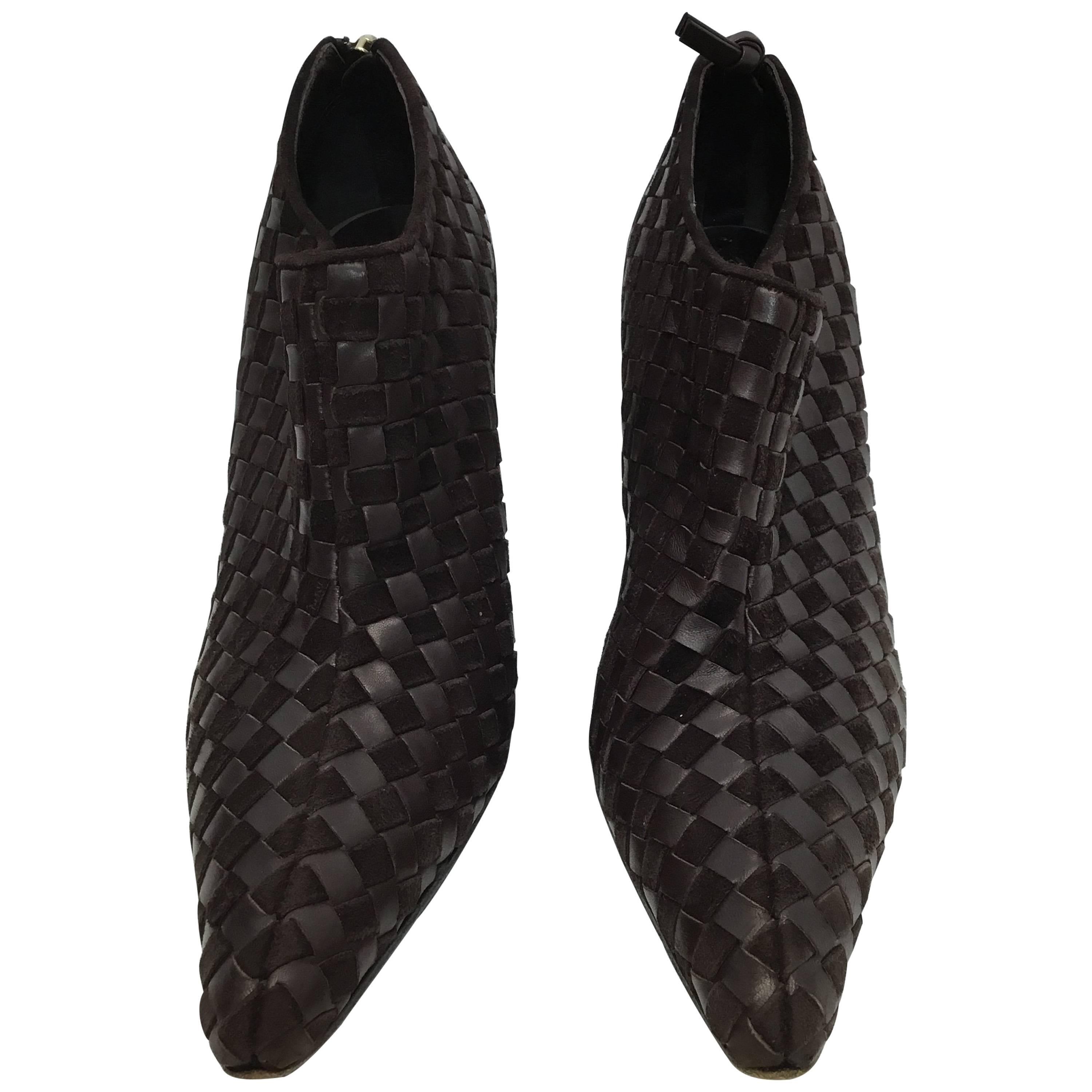 Bottega Veneta Brown Leather Ankle Booties For Sale