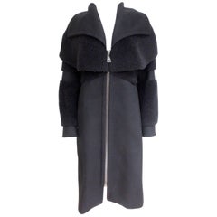 £2800 Antonio Berardi Black Shearling Fur Cape Coat It 40 uk 8