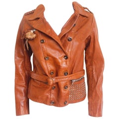 Used Golden Goose Deluxe Brand Tan Leather Jacket XS 