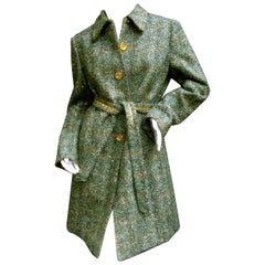 Worth Chunky Wool Knit Gilt Button Belted Coat US Size 8