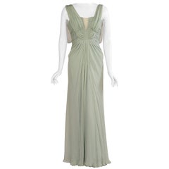 Alberta Ferretti Sea Green Silk Chiffon Evening Gown, Never Worn