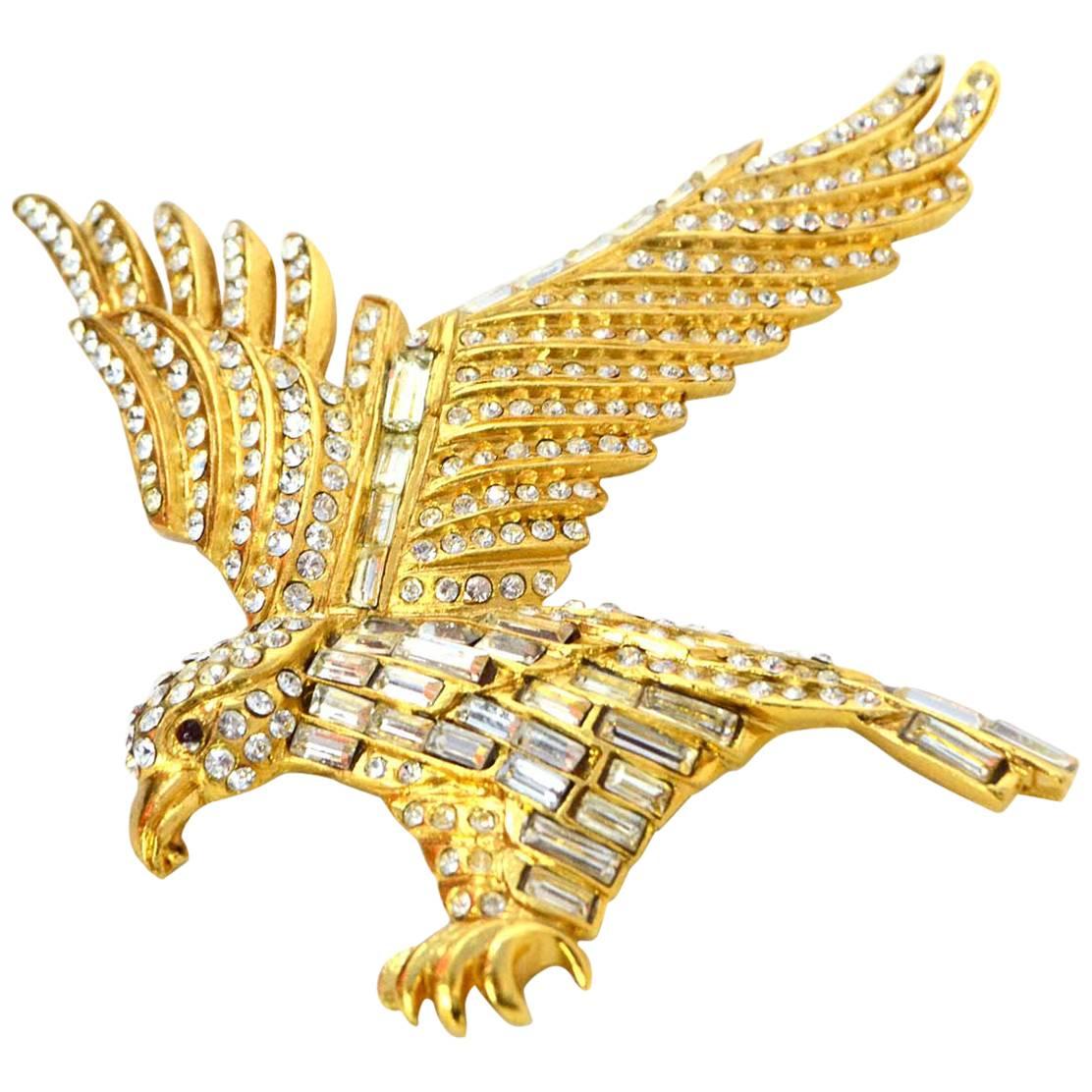 Chanel Gold & Crystal Eagle Brooch Pin