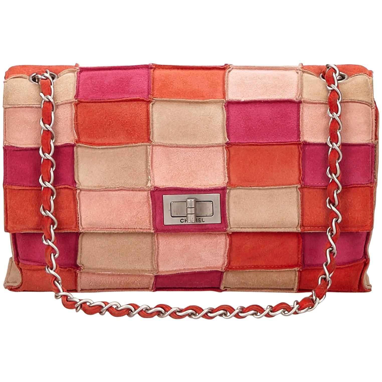 Chanel Multi Coloured Suede Patchwork Flap Shoulder Handbag