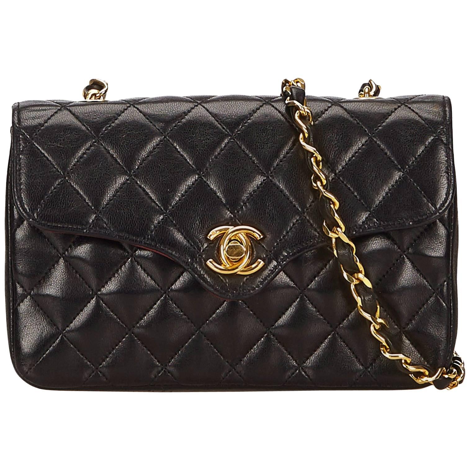 Chanel Black Mini Matelasse Quilted Lambskin Leather Shoulder Bag