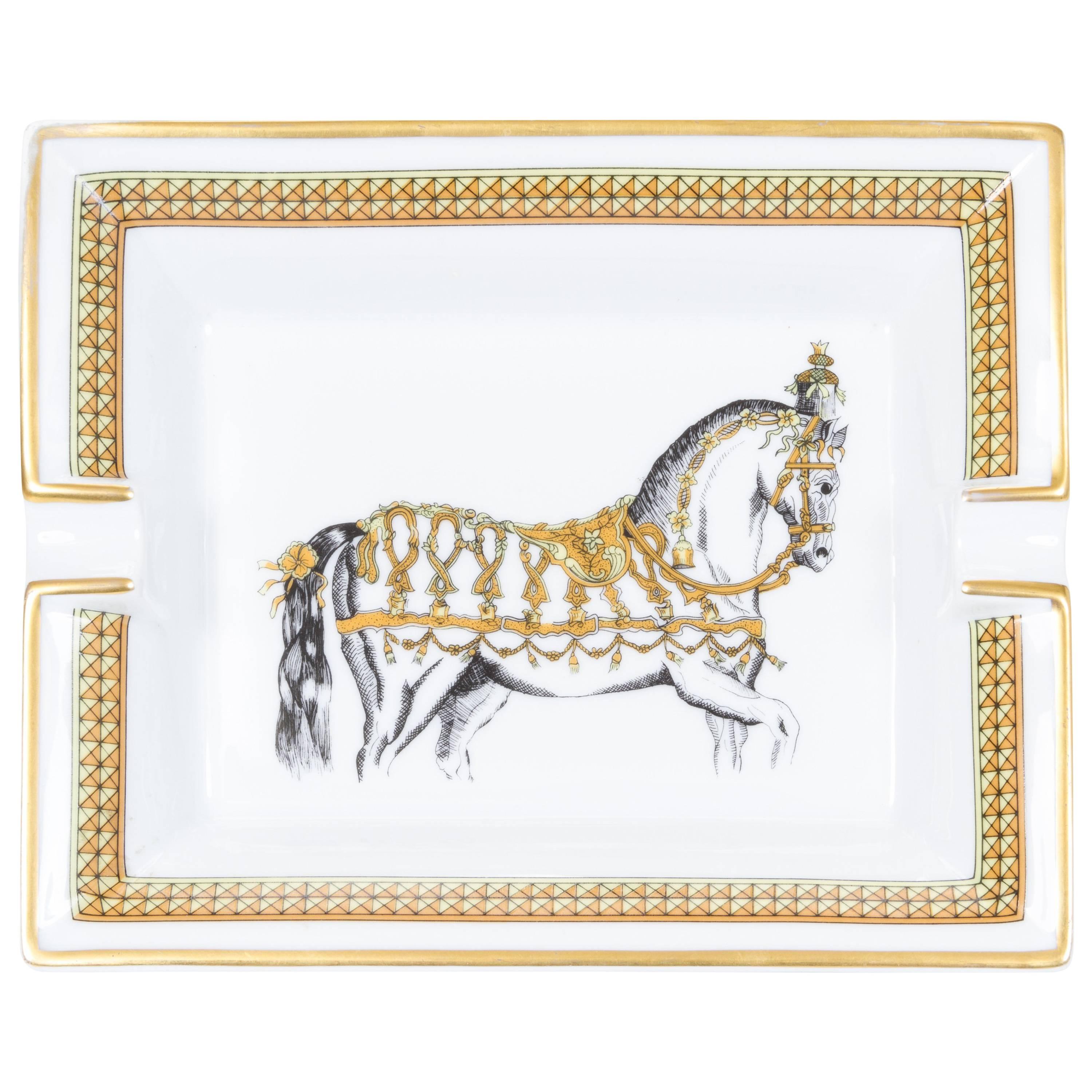 Hermes Gold Horse Porcelain Ashtray