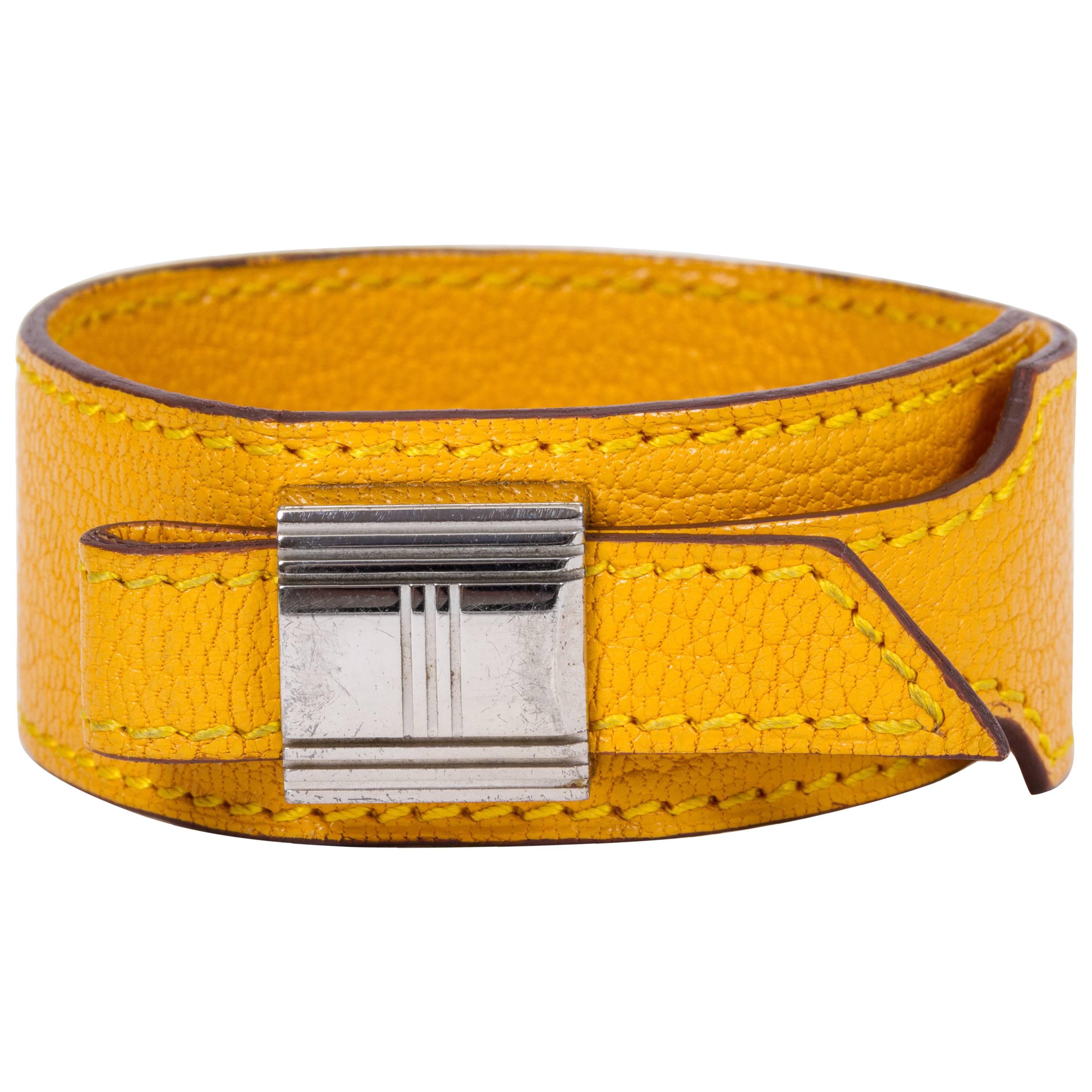 Hermes Yellow Slide Leather Bracelet