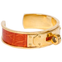 Vintage Hermes Orange Crocodile Cuff Bracelet