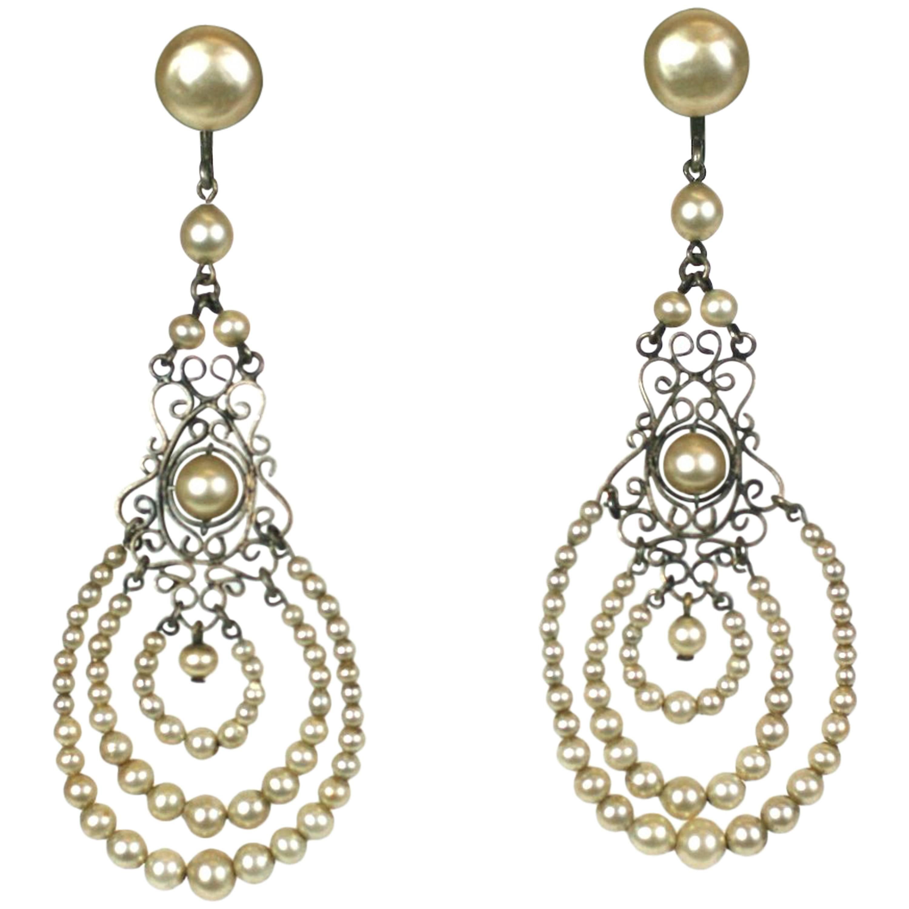 Louis Rousselet Art Deco Pearl Earrings For Sale