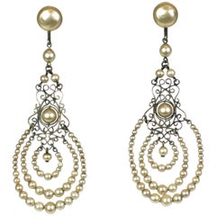 Louis Rousselet Art Deco Pearl Earrings
