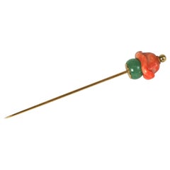 Vintage Large Coral and Adventurine Stickpin, Seaman Schepps