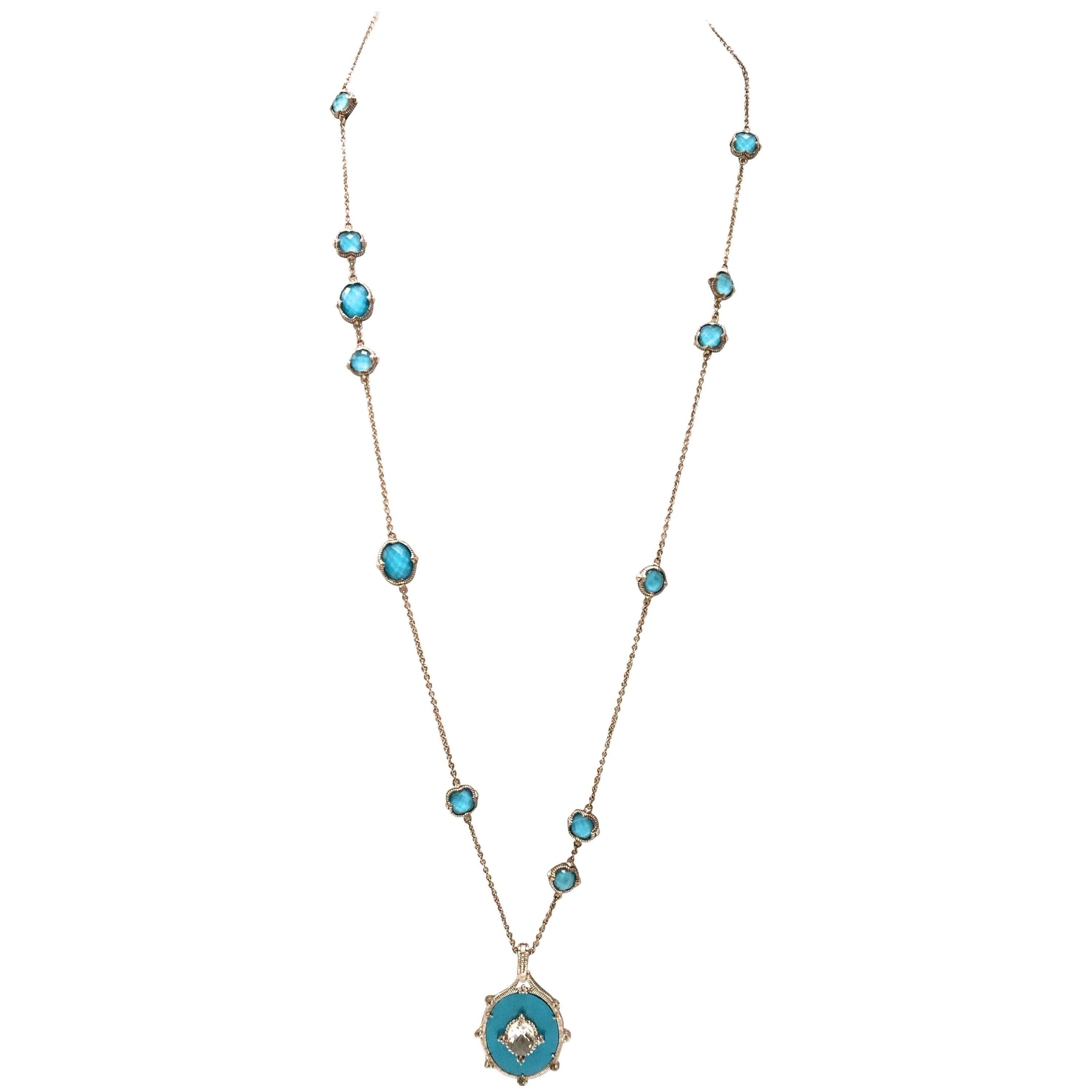 Judith Ripka Sterling Silver and Turquoise Necklace  For Sale