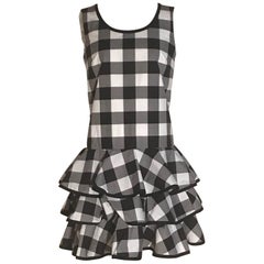 Dolce & Gabbana New with Tags Black and White Gingham Check Ruffle Bottom Dress