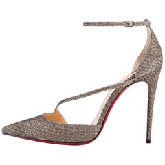 Christian Louboutin New Gold Silver Glitter CrissCross Evening Heels Pumps W/Box