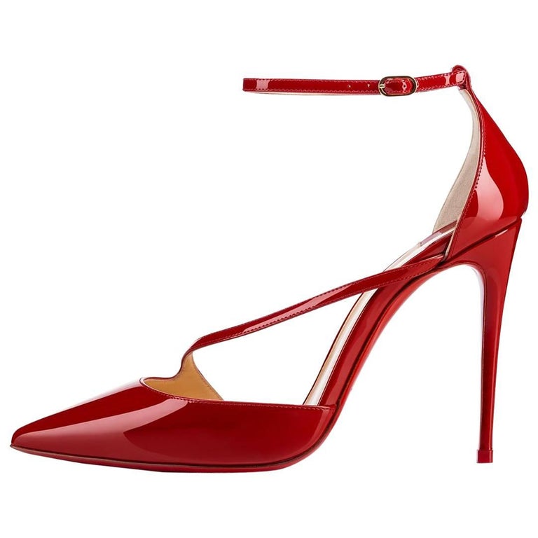 Christian Louboutin NEW Red Patent Criss Cross Evening Heels Pumps in ...