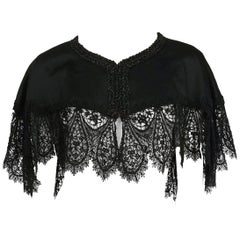 Victorian Black Beaded Battenburg Lace Mourning Capelet