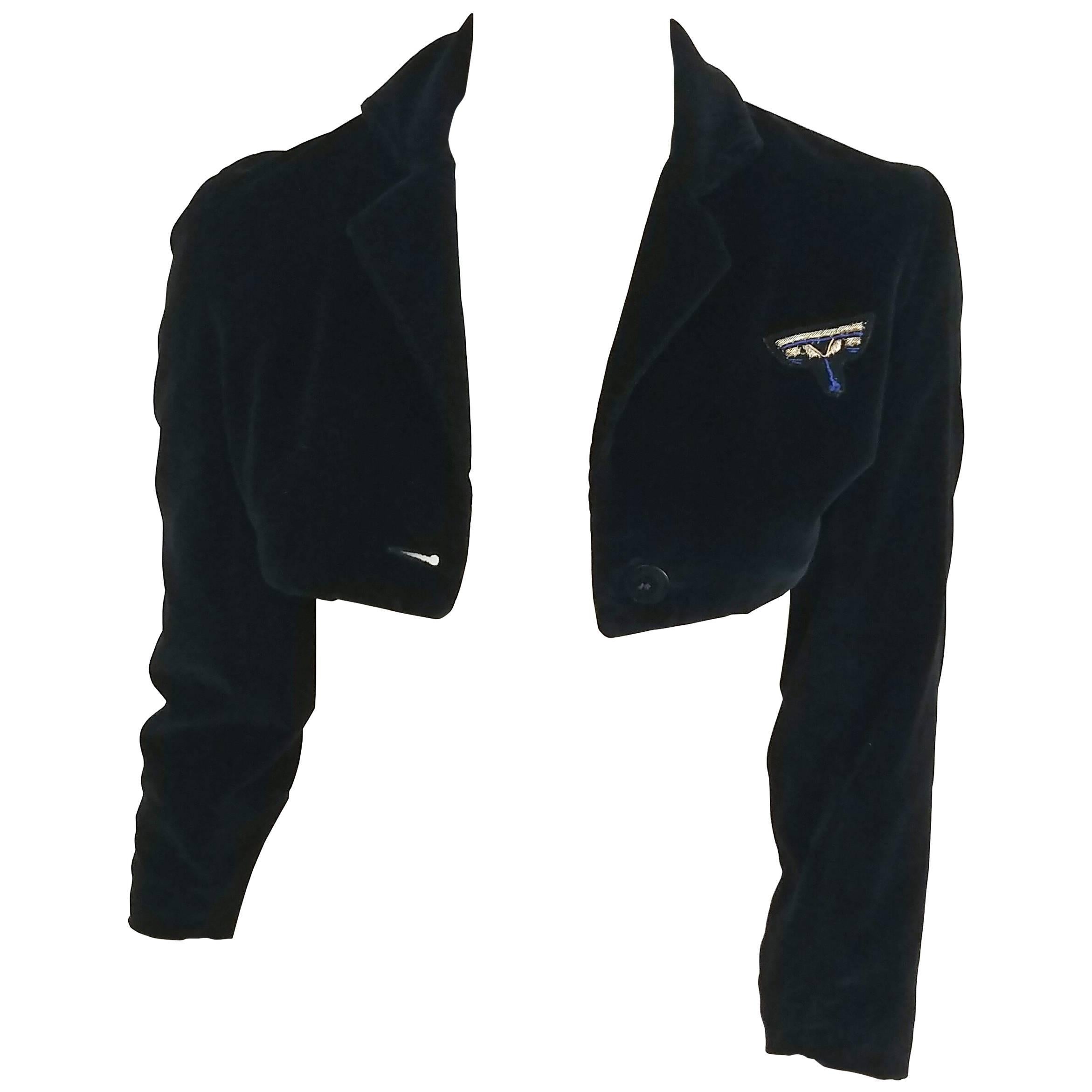 1980s Gianni Versace Velveteen Ultra Cropped Jacket For Sale