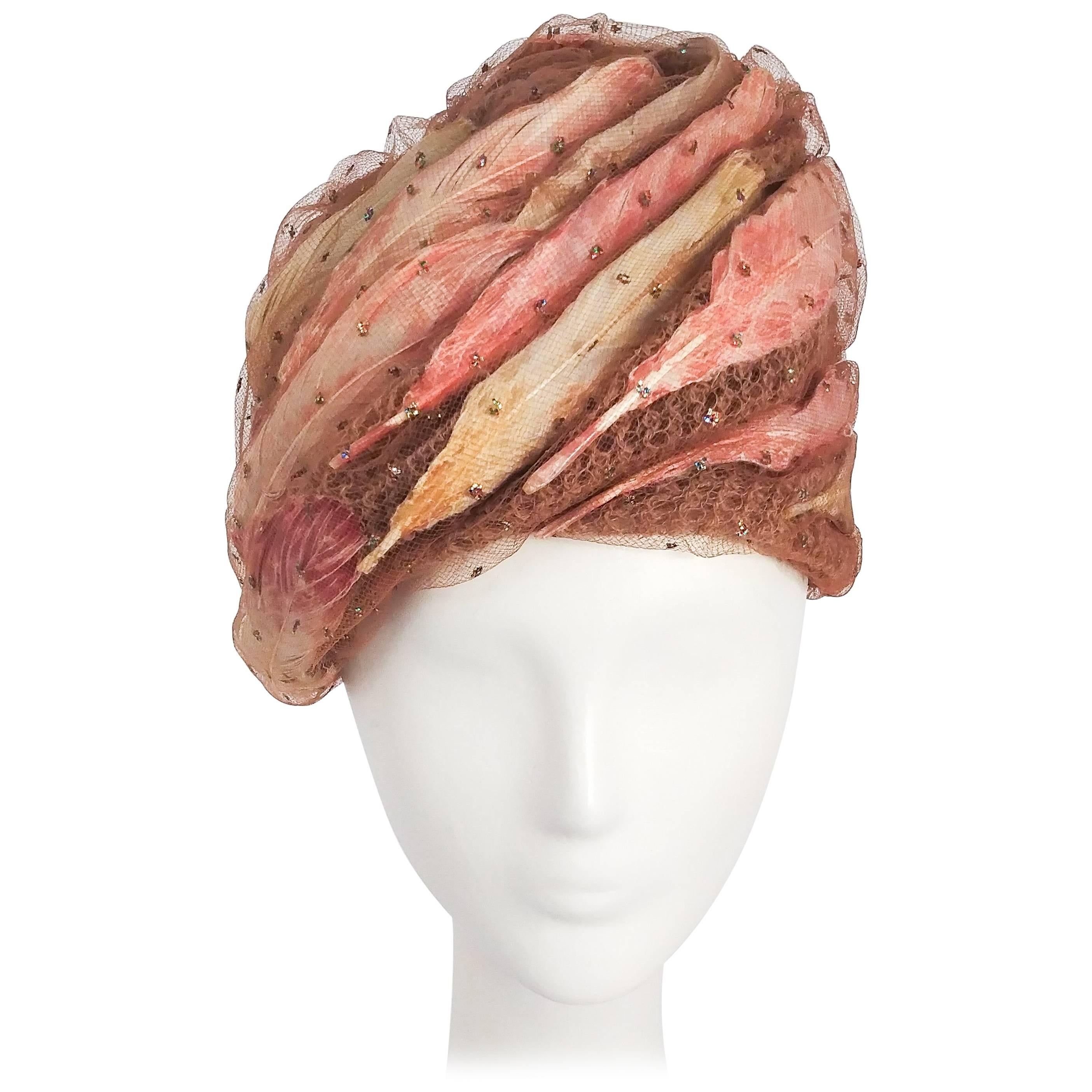 1960s Christian Dior Tulle Turban with Feathers