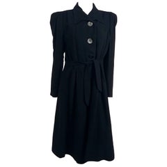 1940s Black Wool Crepe Coat