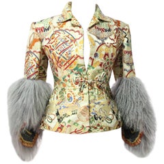1940s Chinese Gold Brocade Jacket with Mongolian Lamb Sleeves