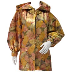 Retro 1980s Fernando Sanchez Gold Brocade Bed Jacket & Pink Silk Lined Hood