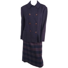 Hermes Purple and Navy Plaid Coat and Skirt Set
