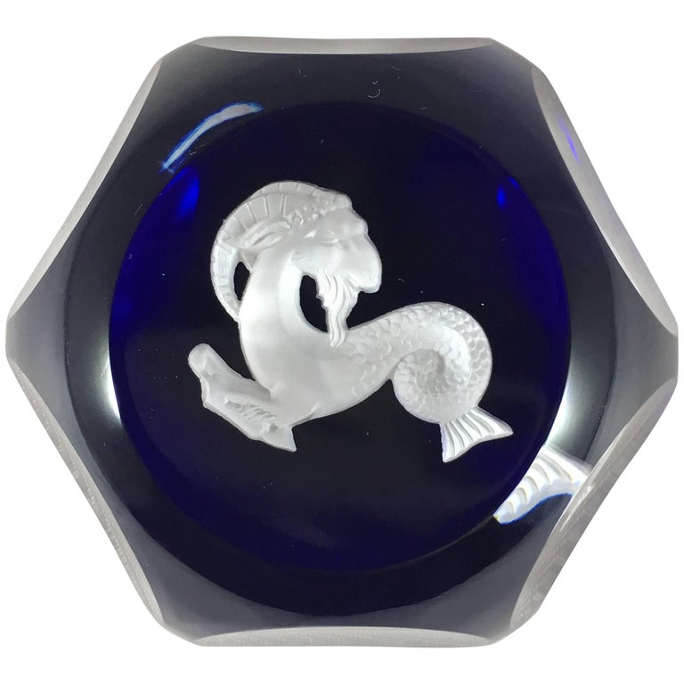Baccarat Capricorn Cobalt Blue Zodiac Paperweight, 1970s at 1stDibs
