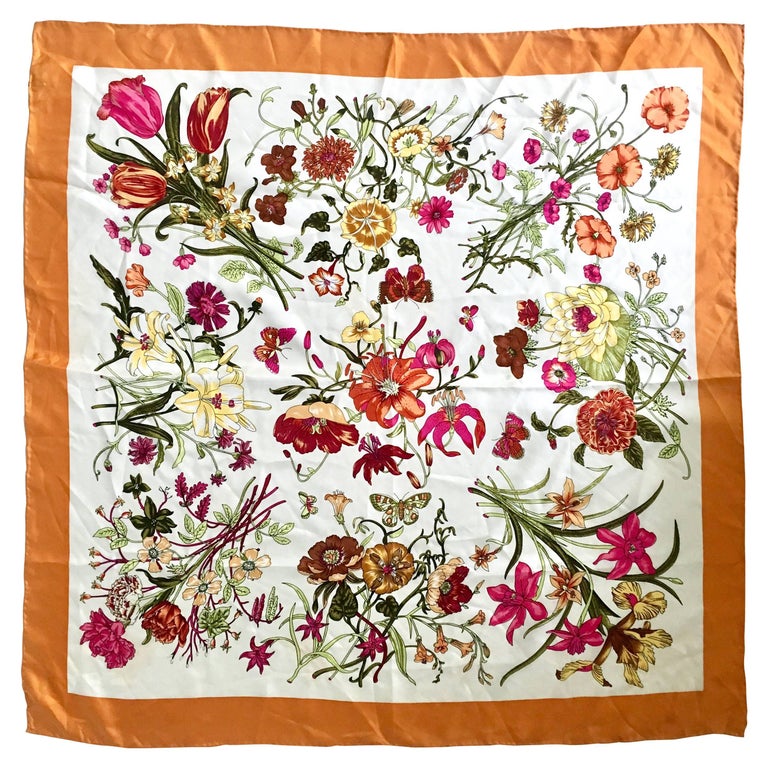 Vintage Gucci Style Silk Marigold Floral Scarf -Italy at 1stDibs