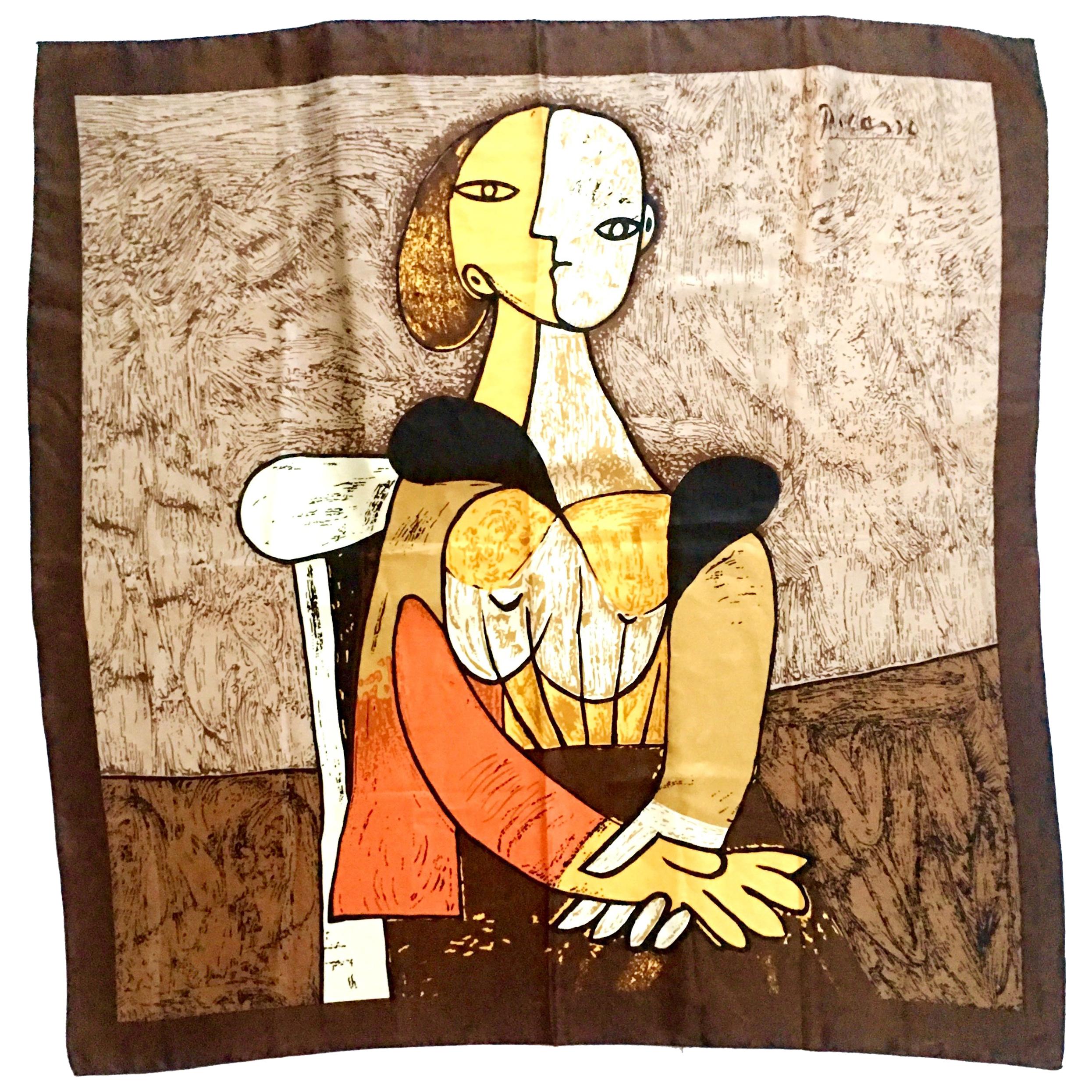 20th Century French Silk Scarf Portrait of "Femme Assise" After Picasso
