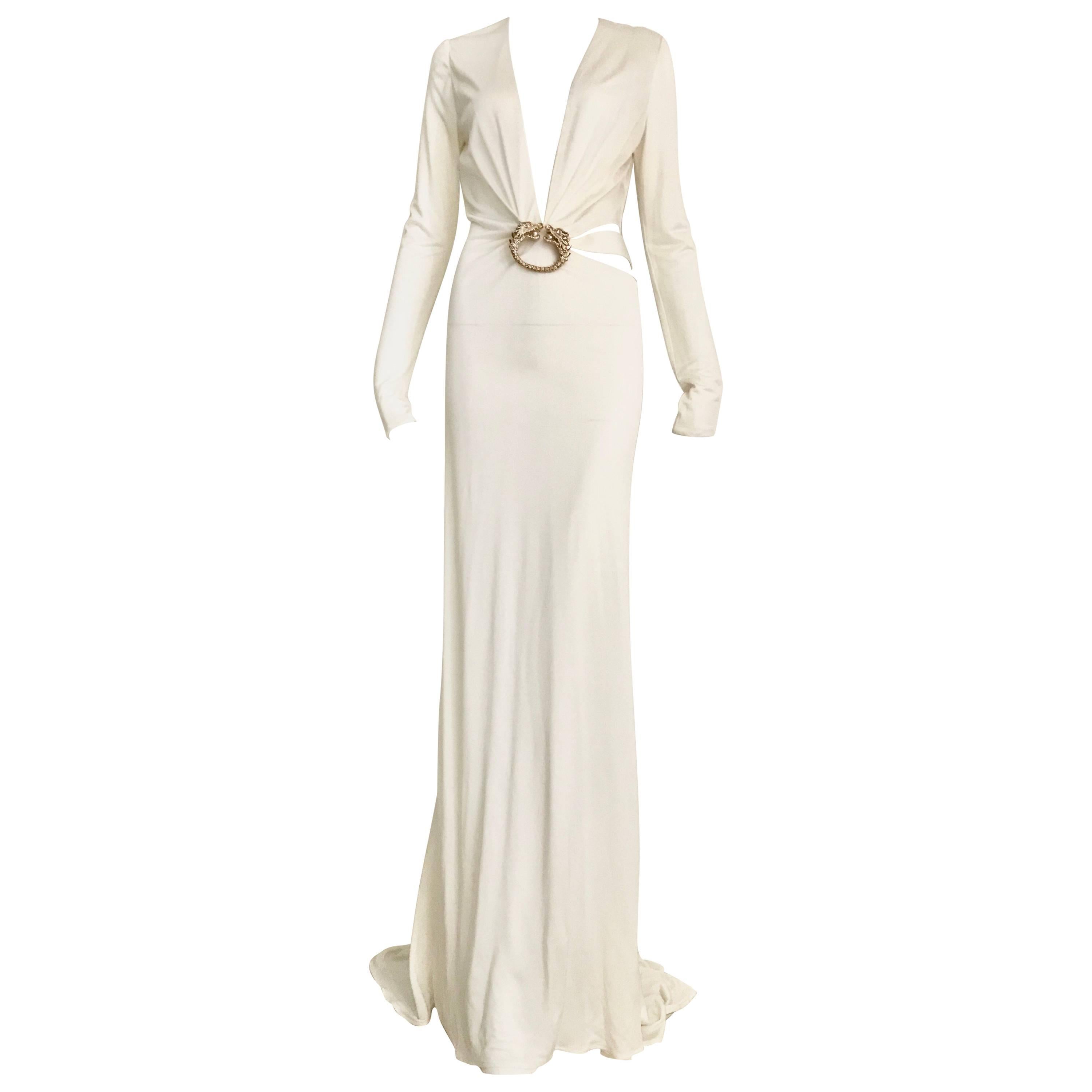 Iconic White Gucci V Neck Jersey Gown by Tom Ford 