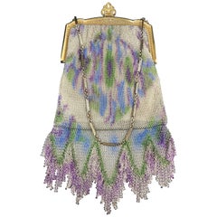 Antique Dresden Mesh Metal Impressionistic Monet Style Color Palette Fringed Bag, 1910