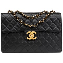 1996 Black Quilted Lambskin Vintage Maxi Jumbo XL Flap Bag