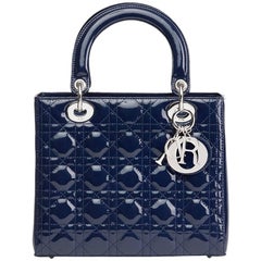 2009 Christian Dior Sapphire Blue Quilted Patent Leather Medium Lady Dior