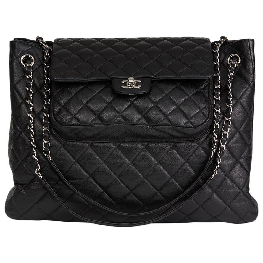 2014 Chanel Black Caviar Leather Classic Flap Shopping Tote 