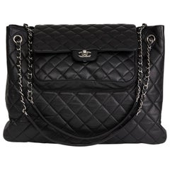 Vintage 2014 Chanel Black Caviar Leather Classic Flap Shopping Tote 