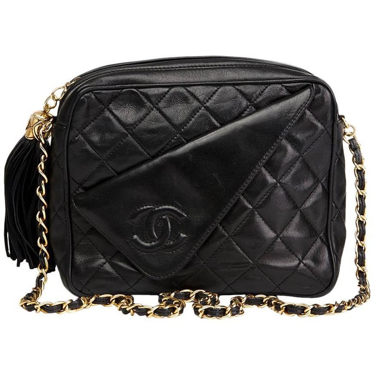 1990's Chanel Black Quilted Lambskin Vintage Tassel Camera Bag at 1stDibs